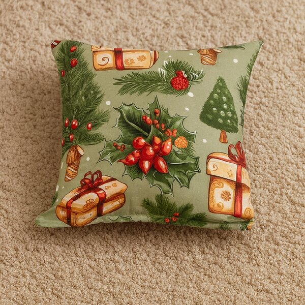 Obliečka na vankúš z mikrovlákna CHRISTMAS PRESENTS 45x45 cm, zelený