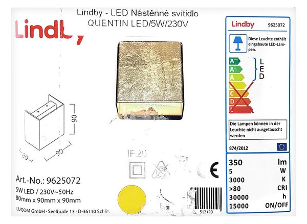 Lindby Lindby - LED Nástenné svietidlo QUENTIN LED/5W/230V LW0185 + záruka 3 roky zadarmo
