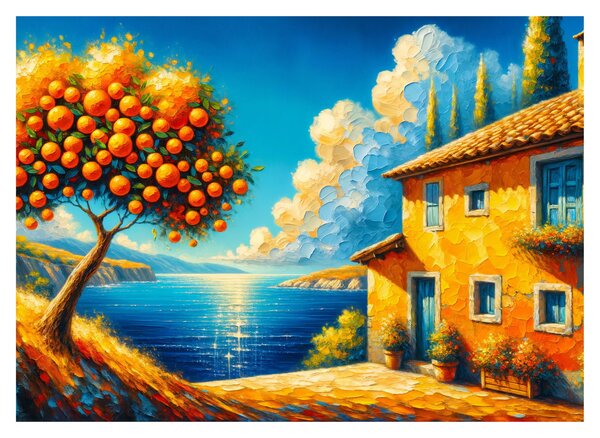 Sklenený obraz - Dom s pomarančmi II. (70x50 cm)