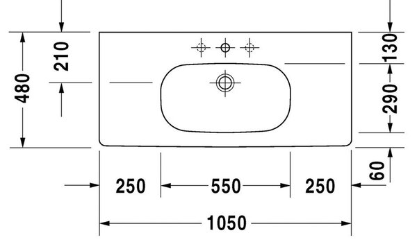 Duravit D-Code - Umývadlo s prepadom 1050x480 mm, 1 otvor pre batériu prepichnutý, biela 0342100002