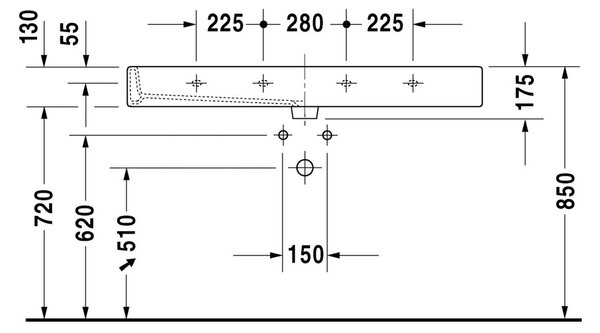 Duravit Vero - Umývadlo 1200x470 mm, 1 otvor pre armatúru, biela 0454120000
