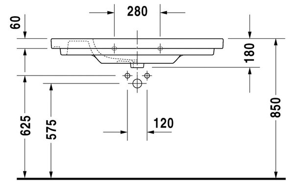 Duravit D-Code - Umývadlo s prepadom 1050x480 mm, 1 otvor pre batériu prepichnutý, biela 0342100002