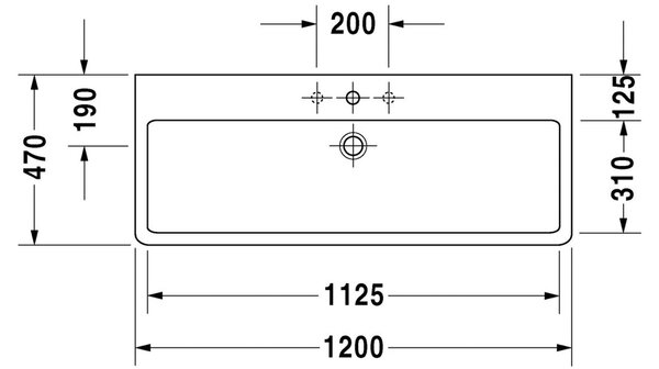 Duravit Vero - Umývadlo 1200x470 mm, 1 otvor pre armatúru, biela 0454120000