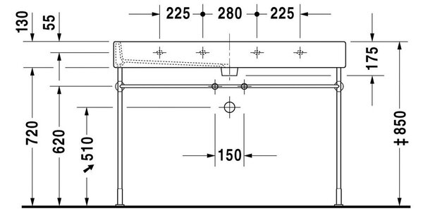 Duravit Vero - Umývadlo 1200x470 mm, 1 otvor pre armatúru, biela 0454120000