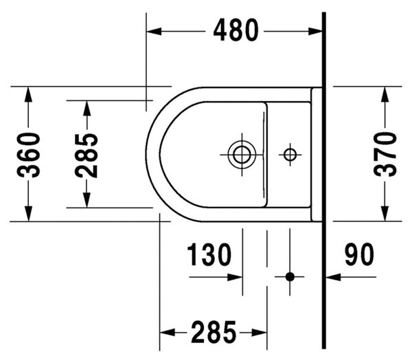 Duravit Starck 3 - Závesný bidet Compact, 1 otvor pre armatúru prepichnutý, 360 x 475 mm, biely 2281150000