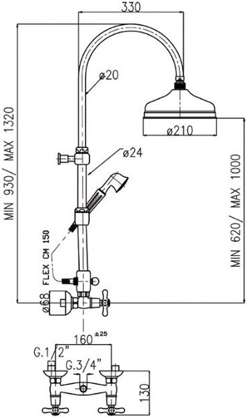 Faris Liberty - sprchová batéria nástenná, rozteč 150mm, pevná sprcha + ručná sprcha – komplet, chróm 027+AC270