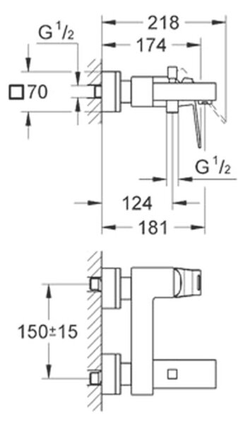 GROHE Eurocube - Páková vaňová batéria, chróm 23140000