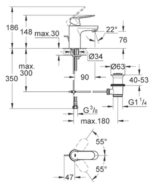 GROHE Eurosmart Cosmopolitan - Páková umývadlová batéria, veľkosť S, chróm 3282500E