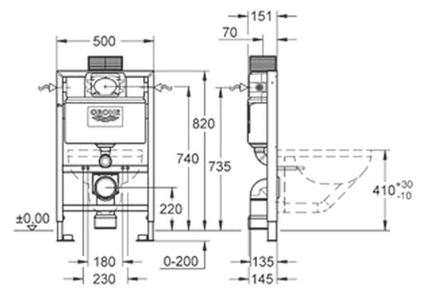 GROHE Rapid SL - Modul pre závesné WC, stavebná výška 820 mm, 38526000