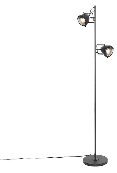 Priemyselná stojaca lampa čierna 2 svetlá - Emado