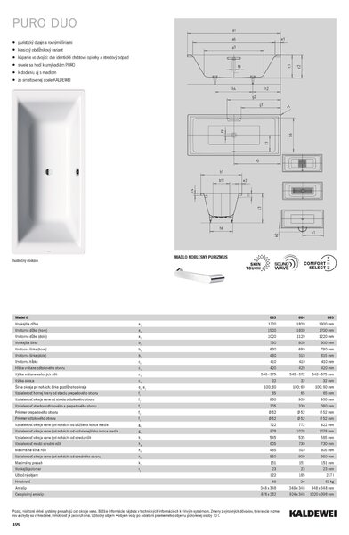 Kaldewei Puro Duo - Vaňa 1700x750 mm, alpská biela 266300010001