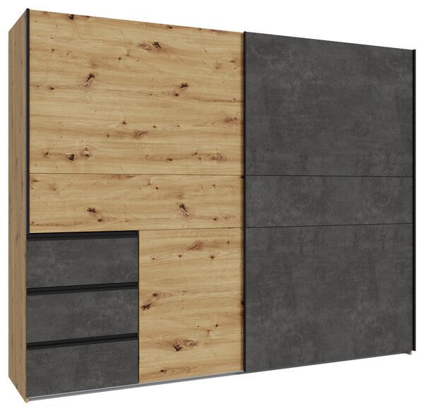 ŠAT. SKRIŇA S POSUV. DVERAMI, tmavosivá, dub artisan, 250/200/61 cm Carryhome - Skrine, Online Only