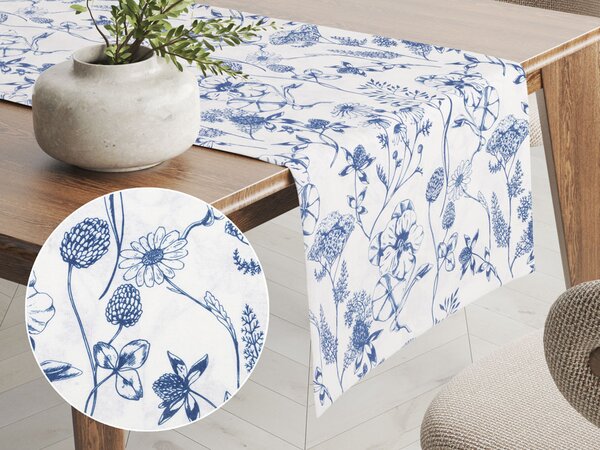 Biante Dekoračný behúň na stôl PML-060 Modré lúčne kvety na bielom 20x120 cm