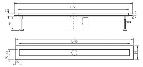 Sprchový žľab SLOT s horizontálnou prírubou, 60 cm