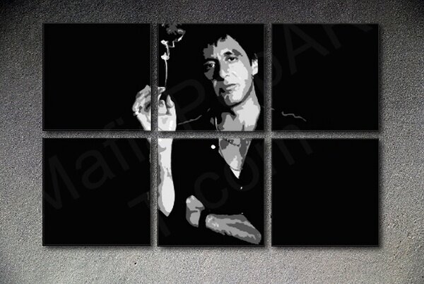 Ručne maľovaný POP Art obraz SCARFACE-AL PACINO 6 dielny XXL Akcia al8