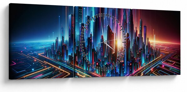 Obraz - Mesto budúcnosti (s hodinami) (90x30 cm)