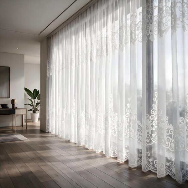Žakárová záclona biela metráž Ervi 7457
