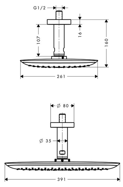 Hansgrohe PuraVida - Horná sprcha 400 mm s prívodom od stropu 100 mm, 1jet, chróm 27390000