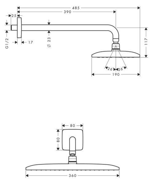 Hansgrohe Raindance E - Hlavová sprcha 360 1jet so sprchovým ramenom 390 mm, chróm 27376000
