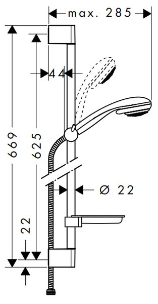 Hansgrohe Crometta 85 - Sprchová sada Vario so sprchovou tyčou 65 cm a miskou na mydlo, chróm 27764000