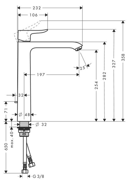 Hansgrohe Metris - Páková umývadlová batéria 260 pre umývadlovú misu s odtokovou súpravou s tiahlom, chróm 31082000