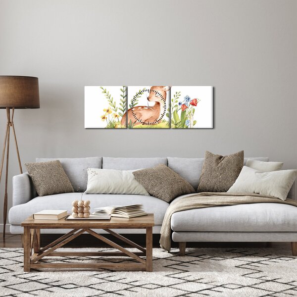Obraz - Malý srnček (s hodinami) (90x30 cm)