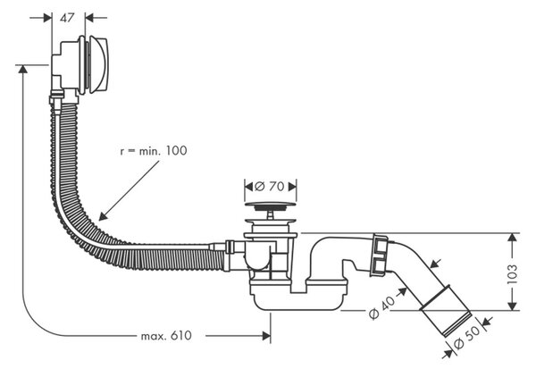 Hansgrohe Flexaplus - Úplná sada odtokovej a prepadovej súpravy pre normálne vane, chróm 58143000