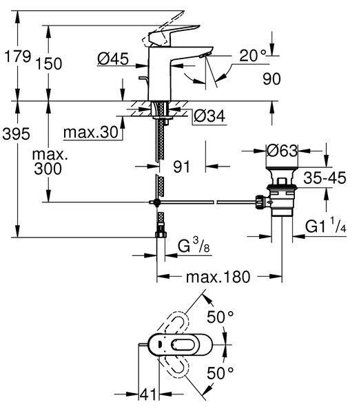 GROHE BauLoop - Páková umývadlová batéria, veľkosť S, chróm 23335000