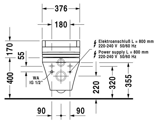 Duravit DuraStyle - Závesné WC pre SensoWash® 620x370 mm, biela 2537590000