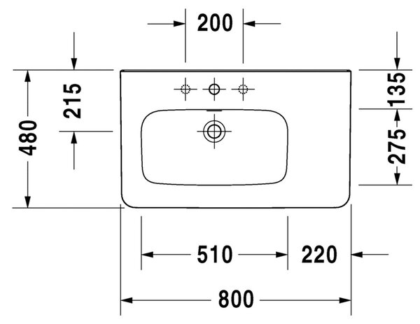 Duravit DuraStyle - Umývadlo s prepadom 800x480 mm s odkladacím priestorom vpravo, biela 232580000