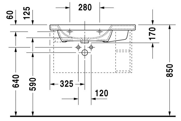 Duravit DuraStyle - Umývadlo s prepadom 800x480 mm s odkladacím priestorom vpravo, biela 232580000