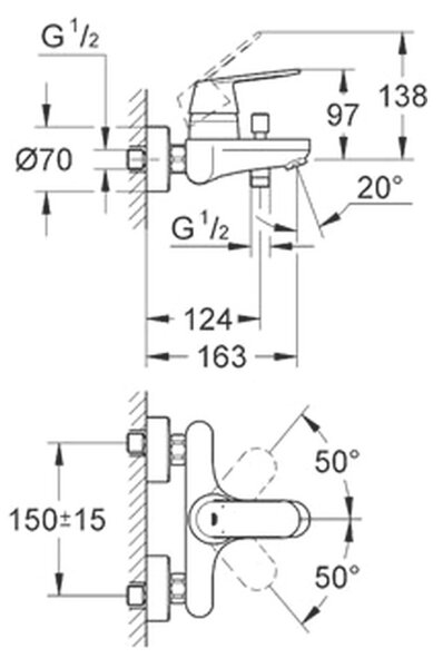 GROHE Eurosmart Cosmopolitan - Páková vaňová batéria, chróm 32831000