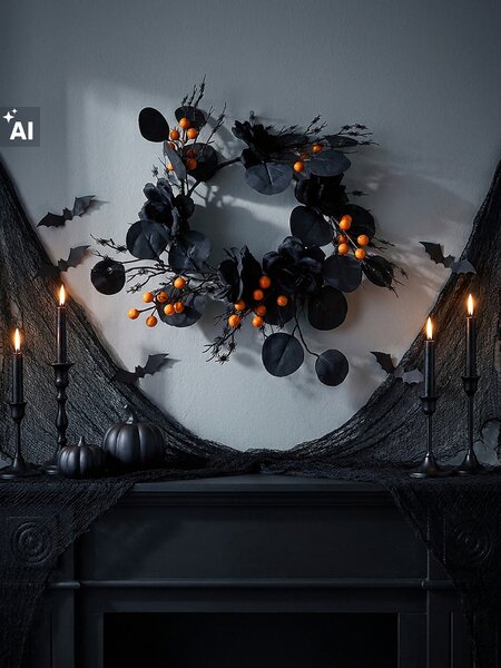 Sinsay - Halloweensky dekoratívny veniec s kvetmi a pavúkmi - viacfarebná