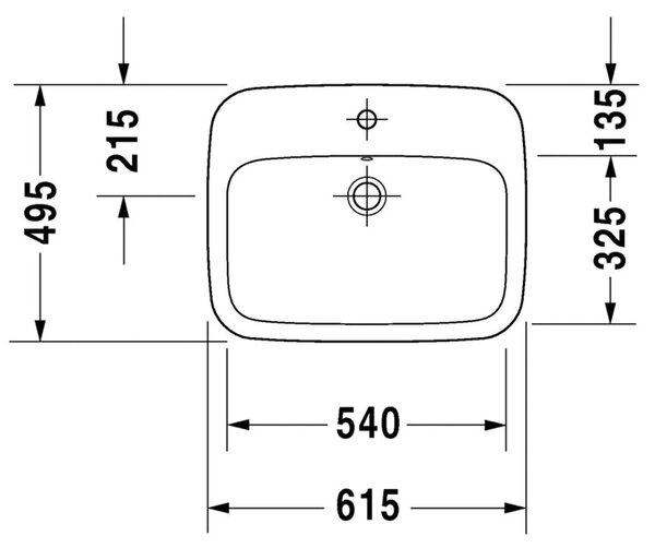 Duravit DuraStyle - Vstavané umývadlo 615x495 mm, 1 otvor pre batériu prepichnutý, biela 0374620000