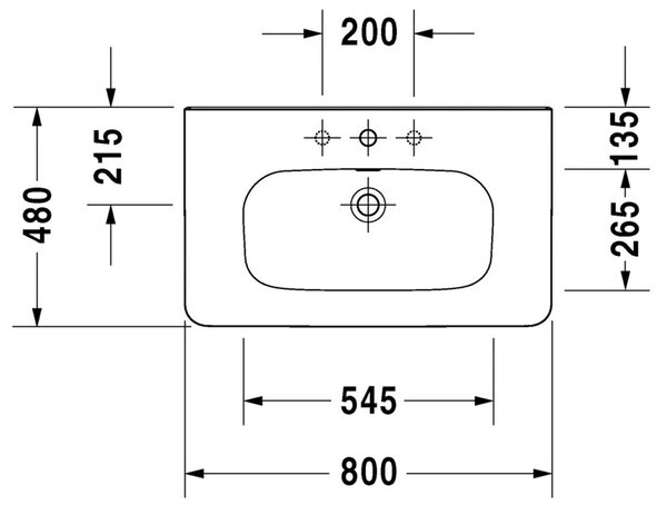 Duravit DuraStyle - Umývadlo do nábytku 800x480 mm, 1 otvor pre batériu prepichnutý, biela 2320800000