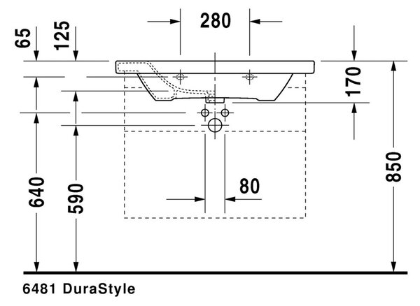 Duravit DuraStyle - Umývadlo do nábytku 800x480 mm, 1 otvor pre batériu prepichnutý, biela 2320800000