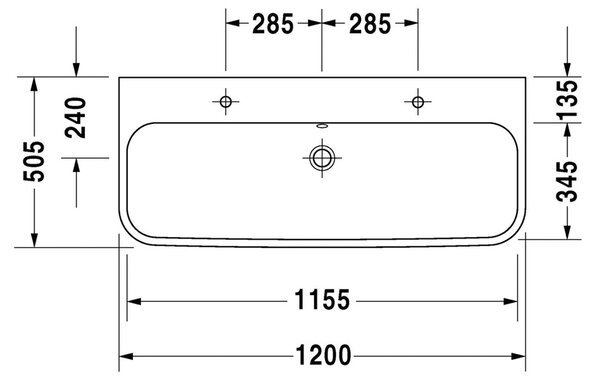 Duravit Happy D.2 - Umývadlo do nábytku 1200x505 mm, s prepadom, biela 2318120024