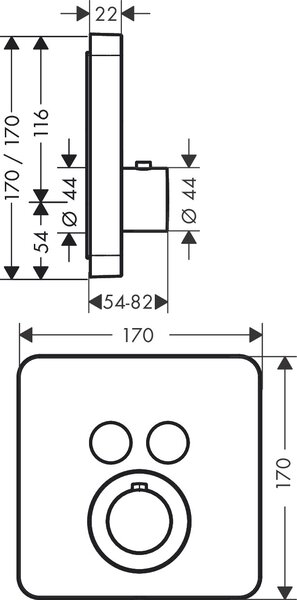 Axor ShowerSelect - Termostatická batéria pod omietku pre 2 spotrebiče, chróm 36707000