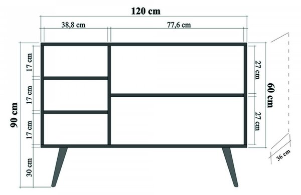 Hanah Home Komoda Kikos 120 cm dub sonoma/tmavo hnedá