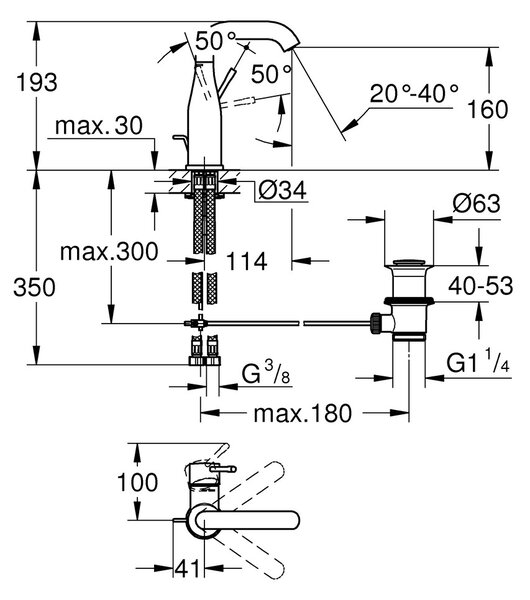 GROHE Essence - Páková umývadlová batéria, veľkosť M, chróm 23462001