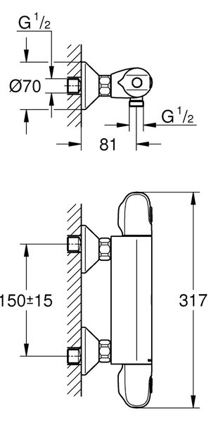 GROHE Grohtherm 1000 - Termostatická sprchová batéria, chróm 34143003