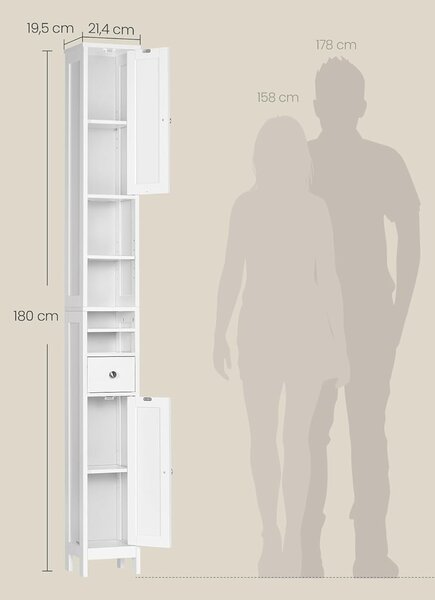 SONGMICS Vysoká kúpeľňová skrinka Derry 21,4 cm biela