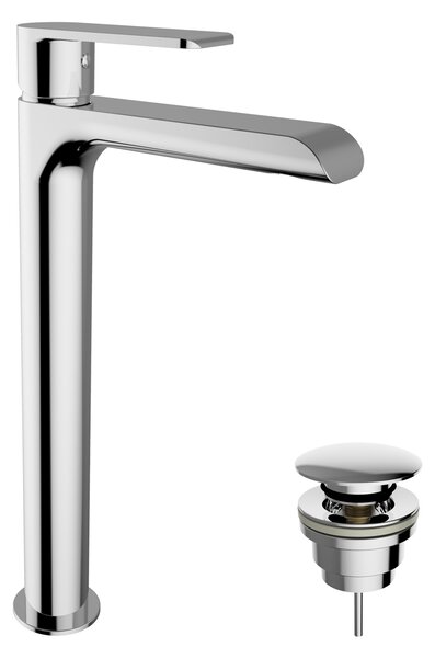 Teorema XS - Umývadlová batéria stojanková s Push-Open zátkou, pre voľne stojace umývadlá, výška 260 mm, nikel matný 8X341