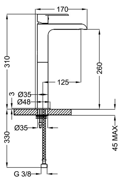 Teorema XS - Umývadlová batéria stojanková s Push-Open zátkou, pre voľne stojace umývadlá, výška 260 mm, nikel matný 8X341