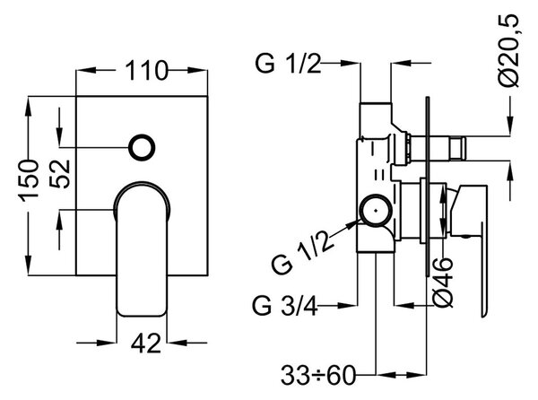 Teorema XS - vaňová batéria pod omietku, komplet, chróm 8X010