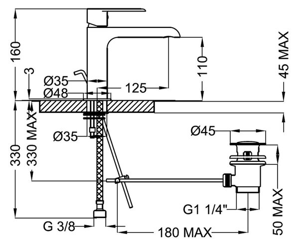 Teorema XS - umývadlová batéria stojanková s odtokovou garnitúrou, výška 110 mm, nikel matný 8X301