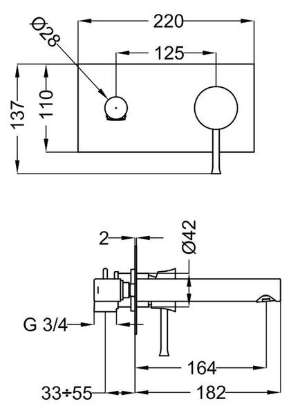Teorema Scaccomatto - Umývadlová batéria pod omietku, komplet, výtok 164 mm, chróm 8Y314