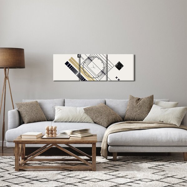 Obraz - Geometrické tvary N⁰6 (s hodinami) (90x30 cm)