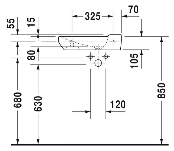 Duravit P3 Comforts - Umývadielko 500x250 mm, bez prepadu, biela 0715500000