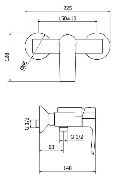 Teorema Merida - sprchová batéria nástenná, rozteč 150 mm, chróm 8Q210